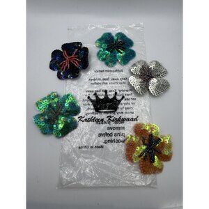 Kathleen Kirkwood 5 Sequin Floral Pin Set Gold Silver Purple Beaded Vintage QVC